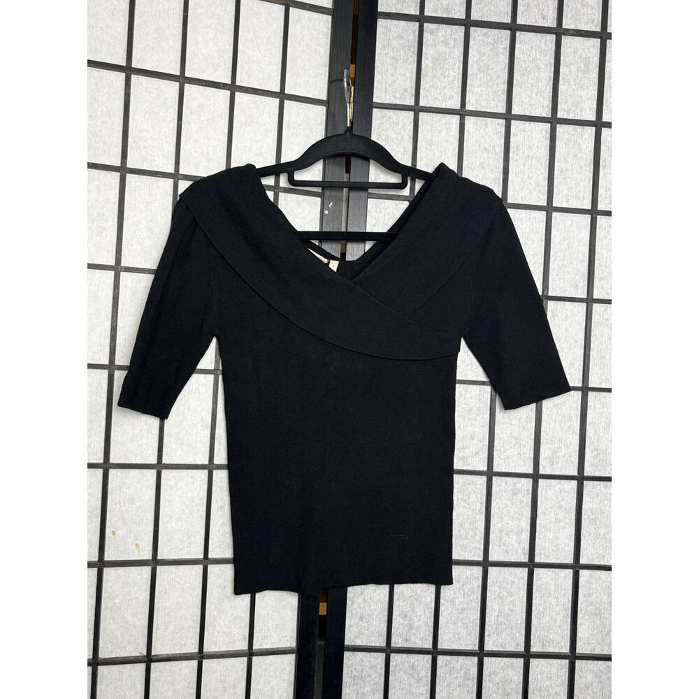 Soft Surroundings Viscose Blend‎ Wide V-Neck Sweater Half Sleeve Black Coquette